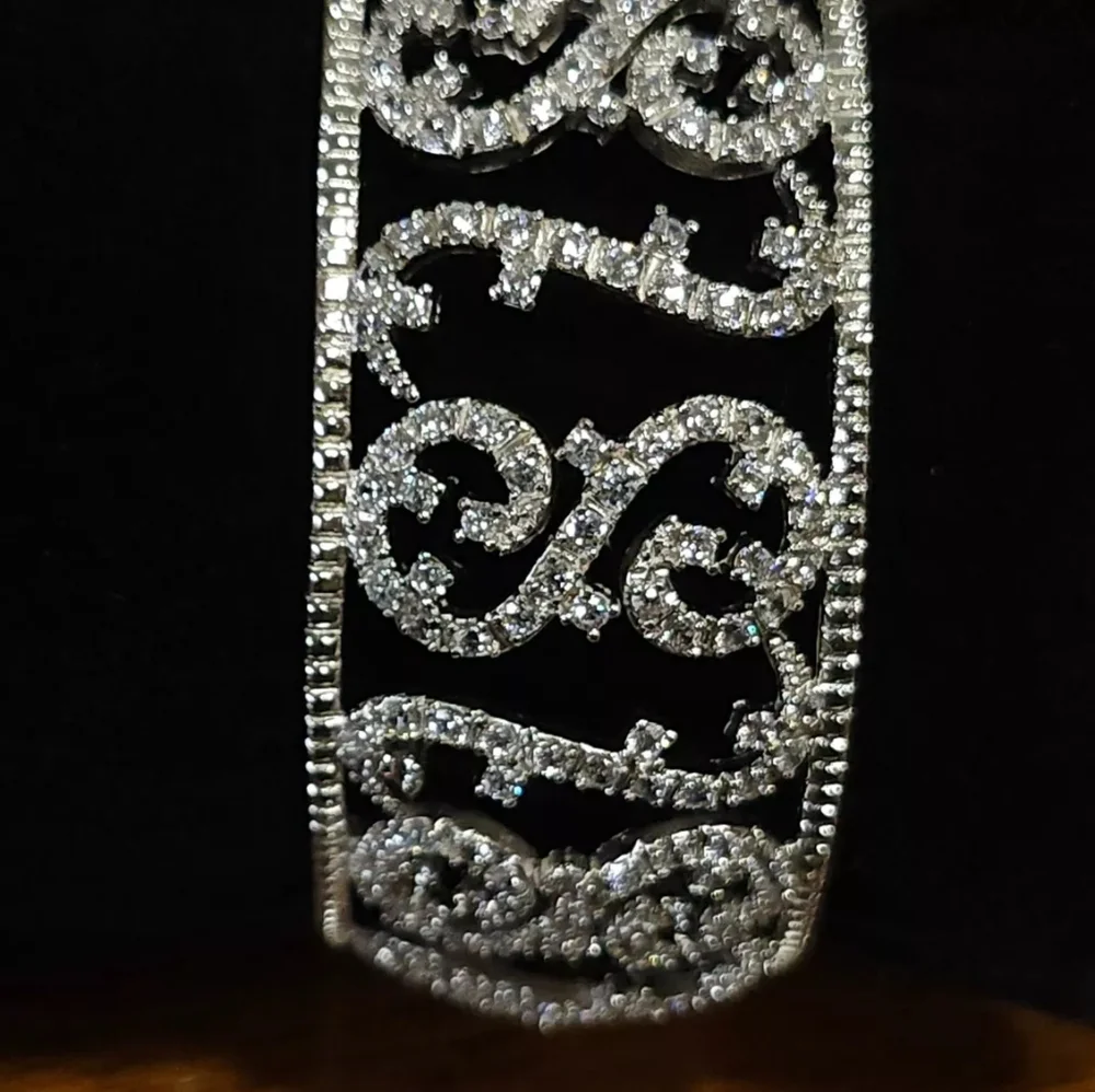 REPOSTED ESPO 925 Sterling Silver Cubic Zirconia Swirl Pattern Cuff Bracelet - Picture 2 of 11